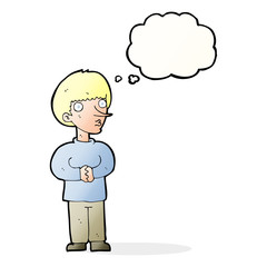cartoon nervous man with thought bubble