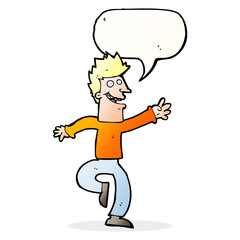 cartoon happy man with speech bubble