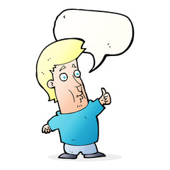 cartoon man giving thumbs up sign with speech bubble