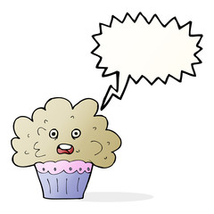 cartoon big cupcake with speech bubble