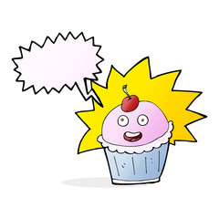 cartoon cupcake with speech bubble
