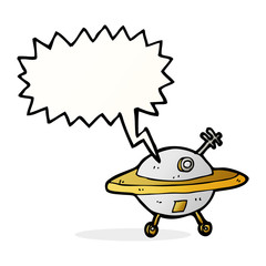 cartoon flying saucer with speech bubble