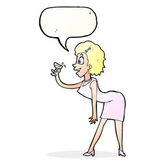 cartoon woman with drink with speech bubble