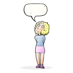 cartoon curious woman with speech bubble