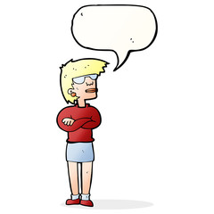 cartoon annoyed woman with speech bubble