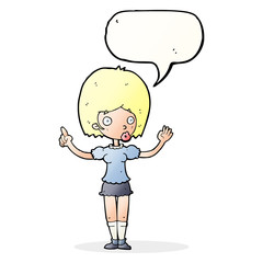 cartoon woman explaining her point with speech bubble