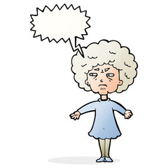 cartoon bitter old woman with speech bubble
