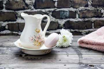 Jug and Basin on old table