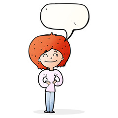cartoon happy woman with speech bubble