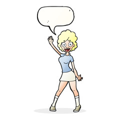 cartoon woman dancing with speech bubble