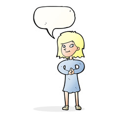 cartoon happy woman with speech bubble