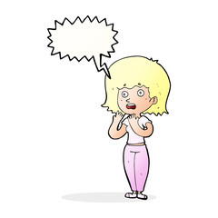 cartoon shocked woman with speech bubble