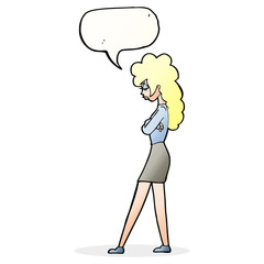 cartoon annoyed woman with speech bubble