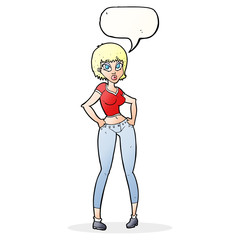 cartoon pretty woman with speech bubble