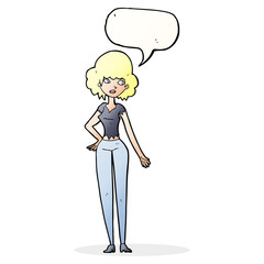 cartoon pretty woman with speech bubble