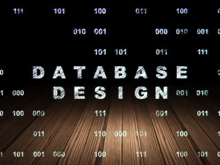 Software concept: Database Design in grunge dark room
