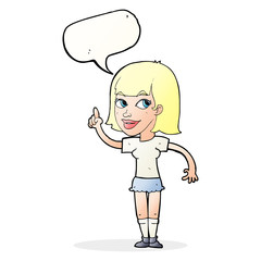 cartoon pretty girl with idea with speech bubble