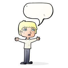 cartoon nervous man with speech bubble