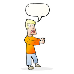cartoon terrified man with speech bubble