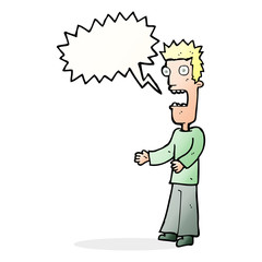 cartoon man freaking out with speech bubble