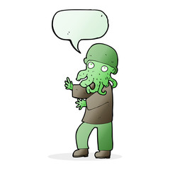 cartoon alien man with speech bubble