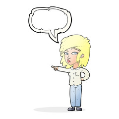 cartoon woman pointing with speech bubble