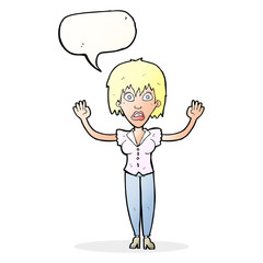 cartoon woman stressing out with speech bubble
