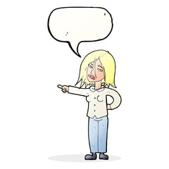 cartoon woman pointing with speech bubble