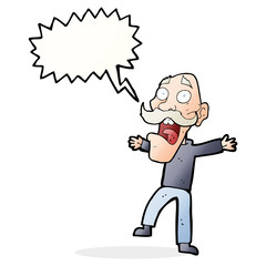 cartoon shocked old man with speech bubble