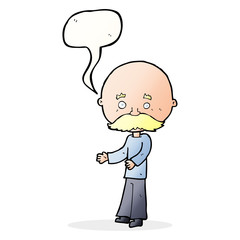 cartoon man with mustache with speech bubble