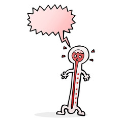 cartoon hot thermometer with speech bubble