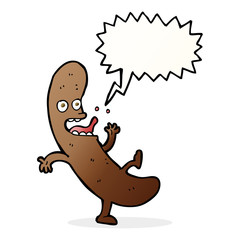 cartoon sausage with speech bubble
