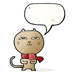 cartoon funny cat wearing scarf with speech bubble