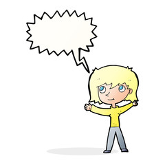 cartoon happy girl with speech bubble