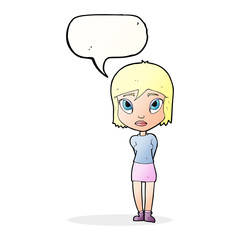 cartoon shy girl with speech bubble