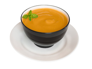 soupe de potimarron en bol sur fond blanc