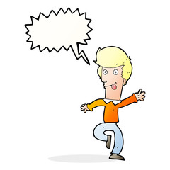 cartoon man dancing with speech bubble
