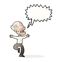 cartoon old man having a fright with speech bubble
