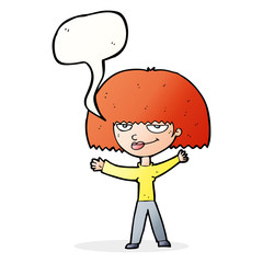 cartoon smug woman with speech bubble