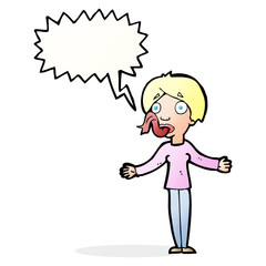 cartoon woman telling lies with speech bubble
