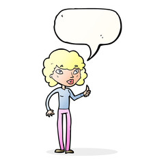 cartoon woman giving thumbs up symbol with speech bubble