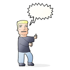 cartoon man gesturing with speech bubble