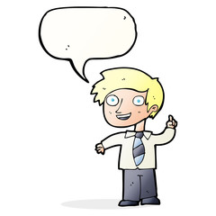 cartoon school boy with idea with speech bubble