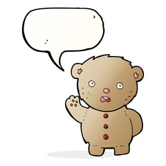 cartoon unhappy teddy bear with speech bubble