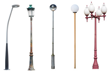 street light poles isolated on white background - obrazy, fototapety, plakaty