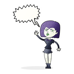 cartoon pretty vampire girl with speech bubble