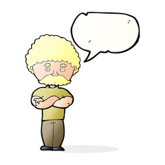 cartoon dad with folded arms with speech bubble