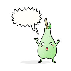 cartoon frightened pear with speech bubble