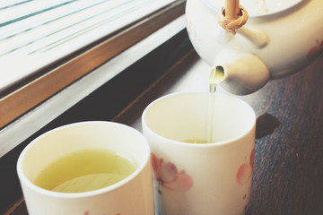 Japanese green tea in tea pot