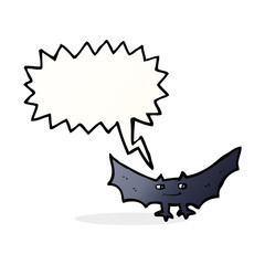 cartoon spooky vampire bat with speech bubble